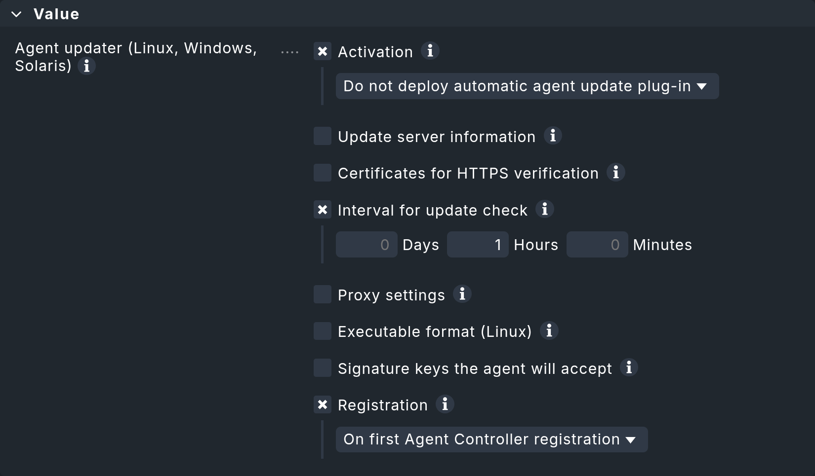 The still empty rule for configuring the agent updater plug-in.