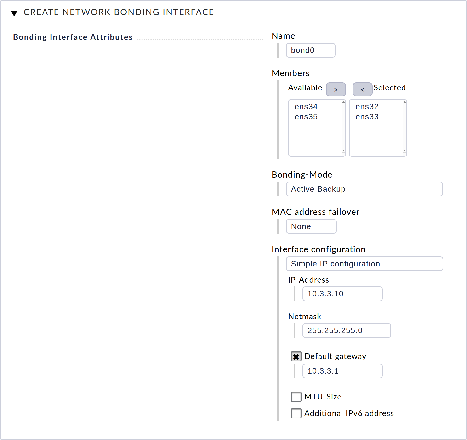 appliance cluster create bond0