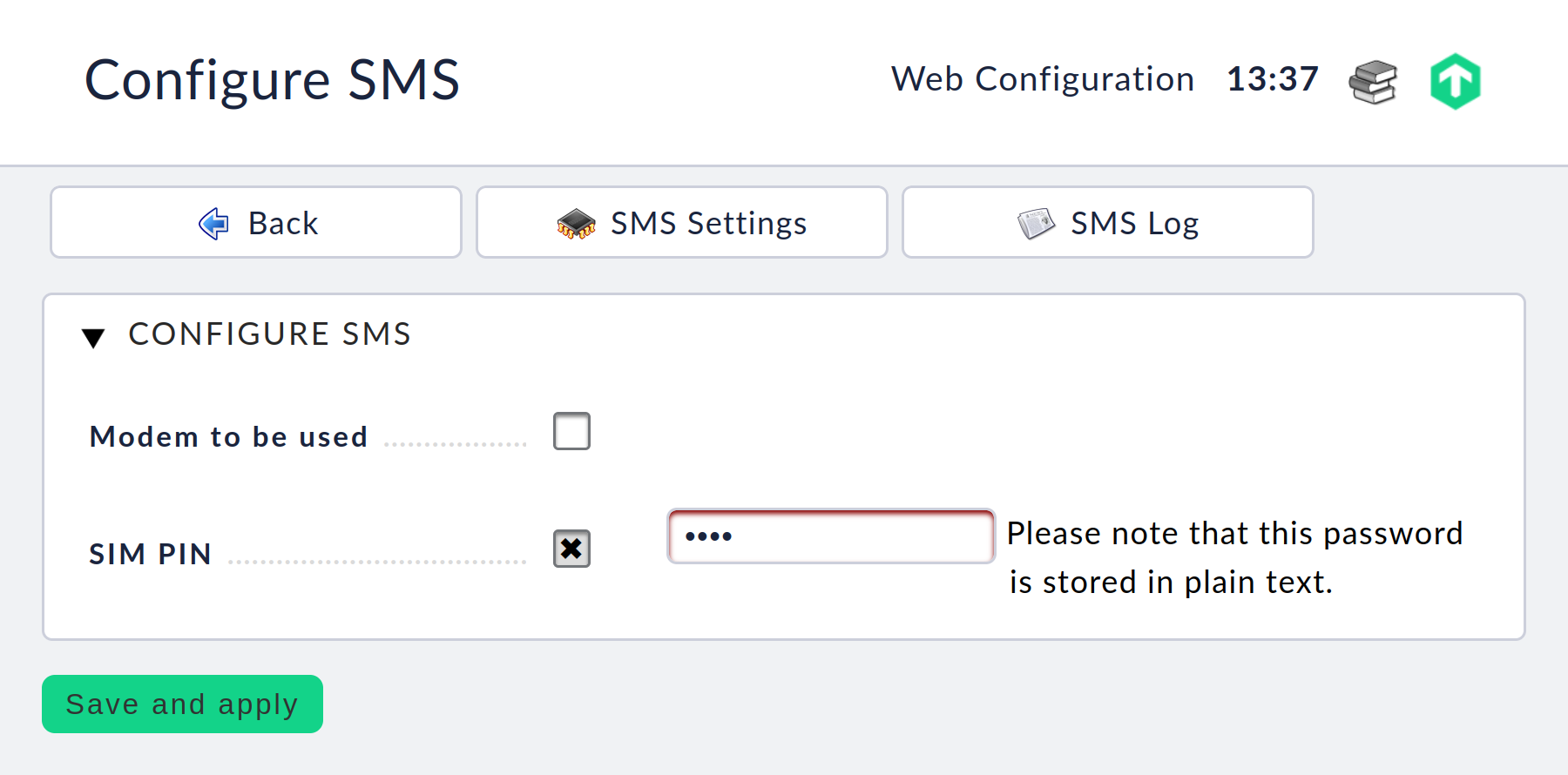 appliance usage configure sms