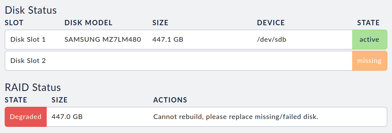 cma de rack1 raid broken