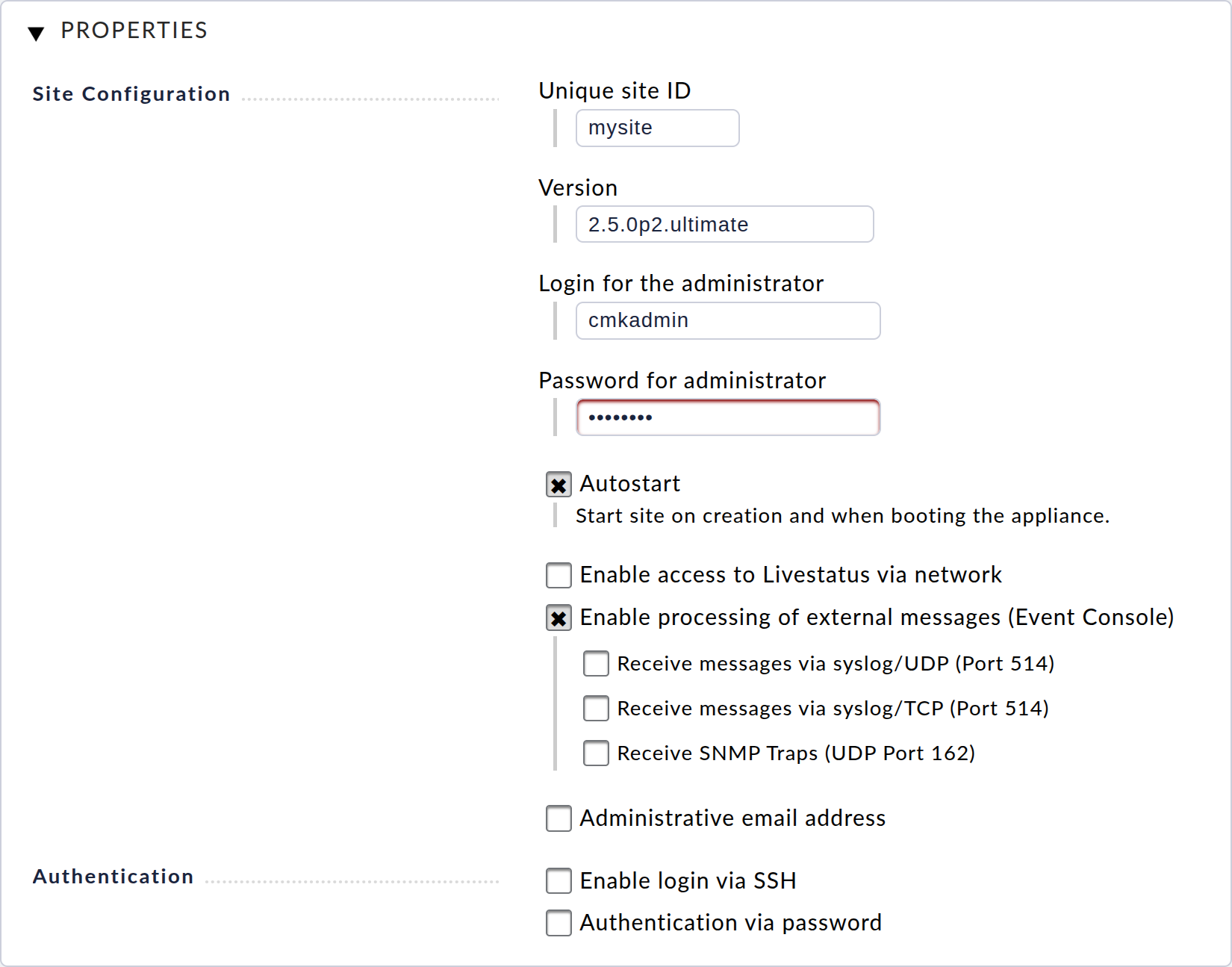 Site Configuration Properties.