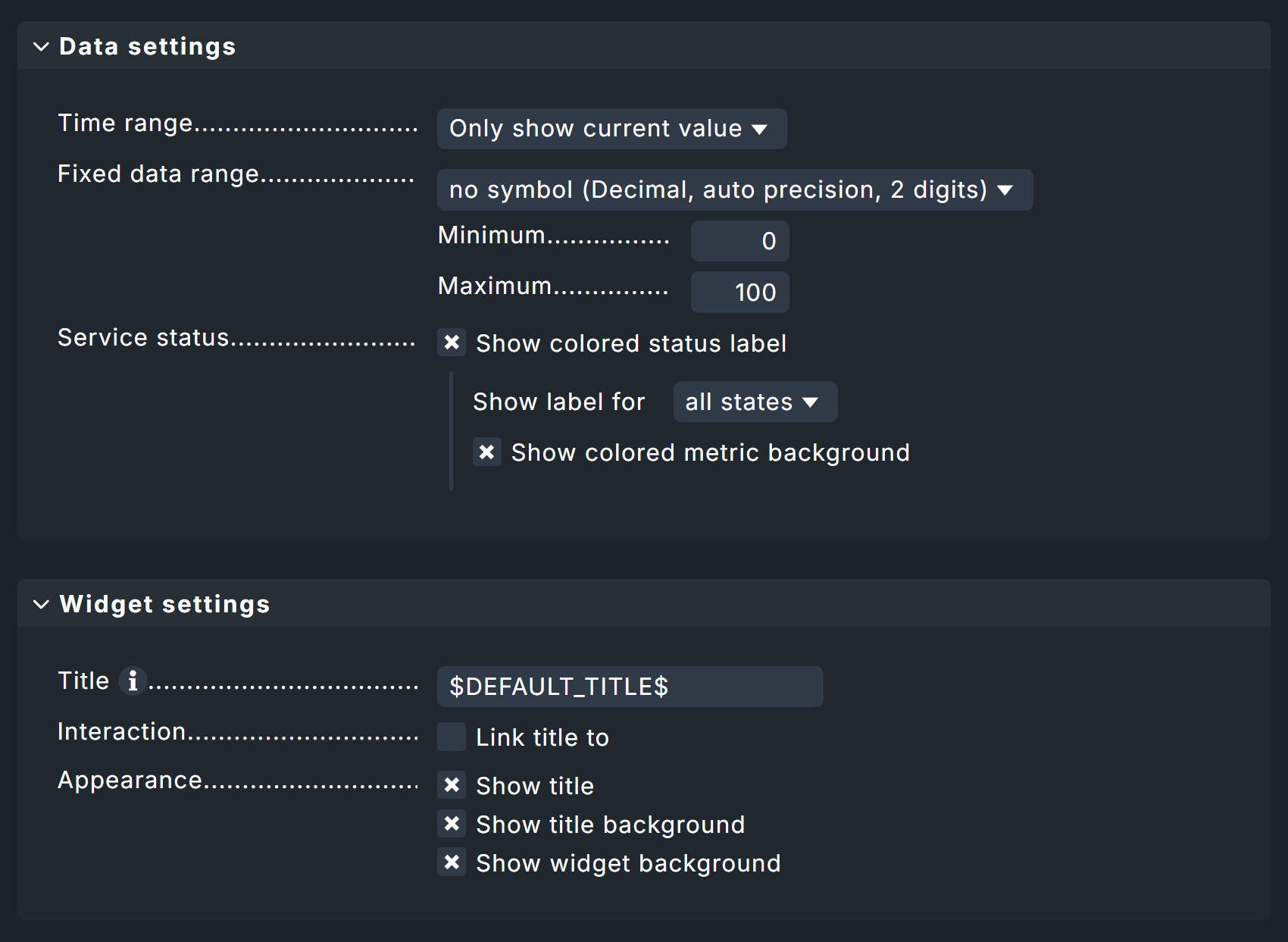 Typical widget options.