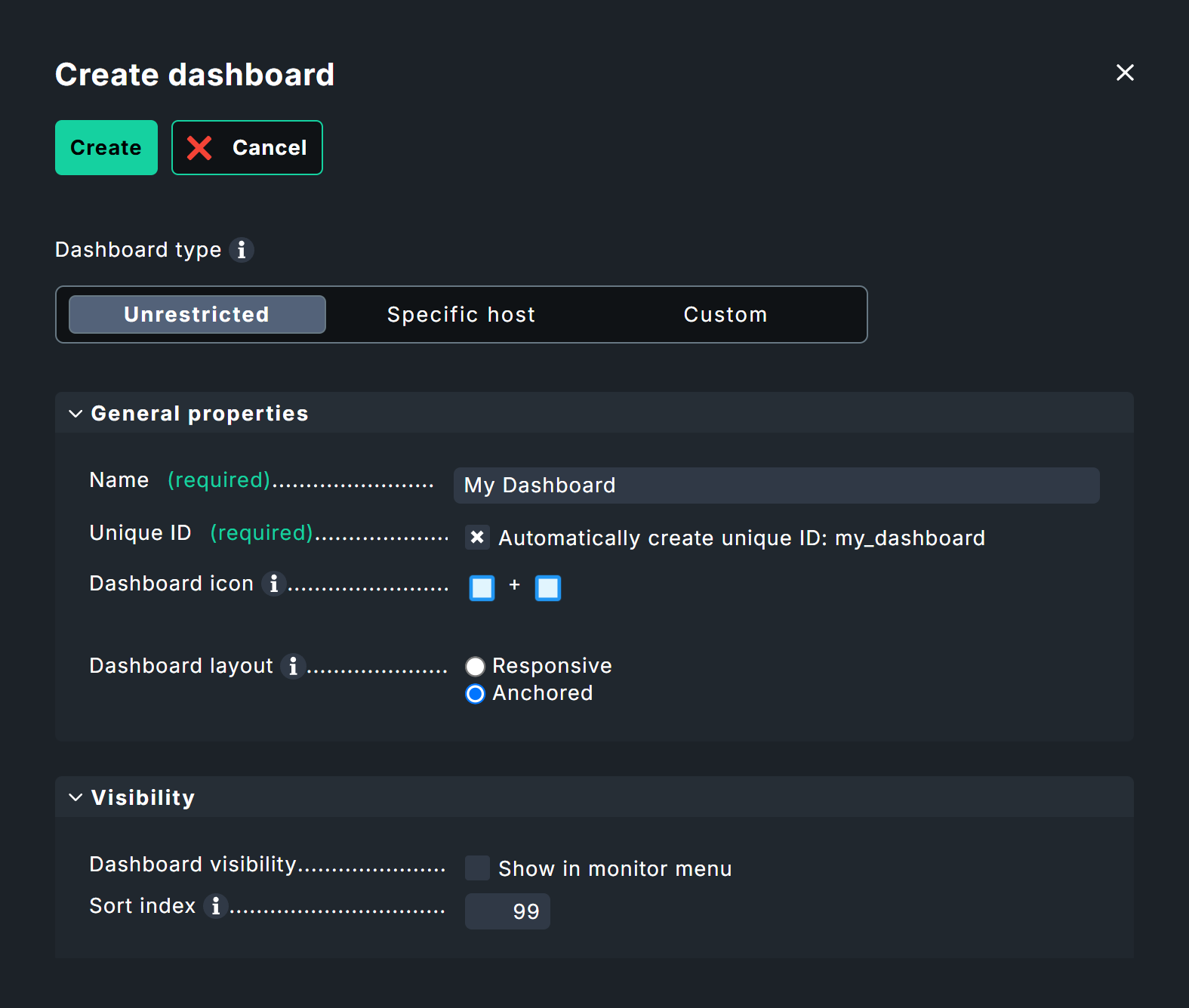 Default settings for new dashboards.