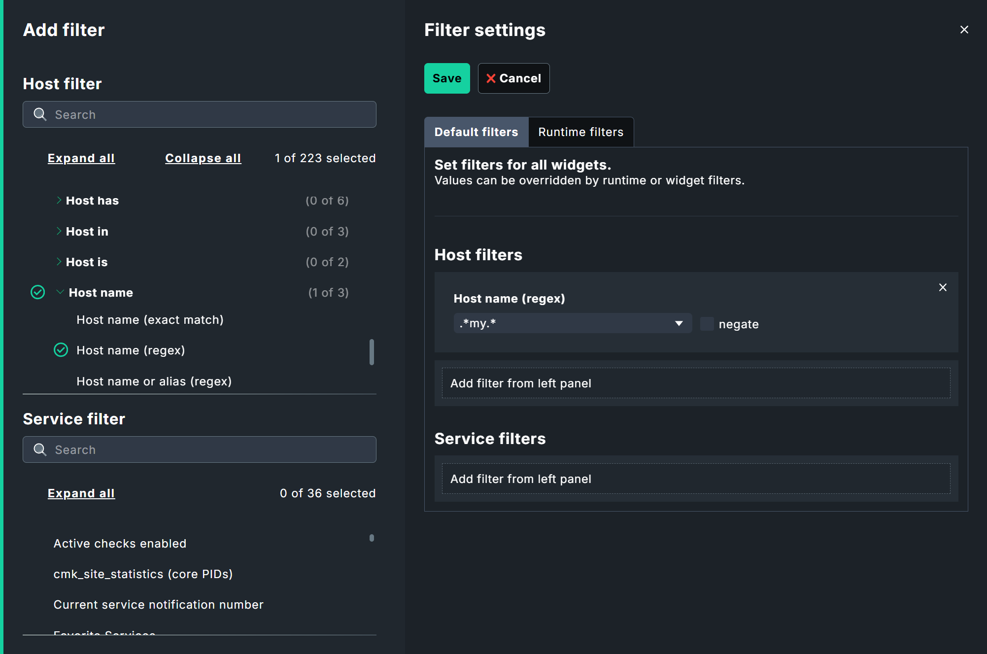 Filter settings at the dashboard level.