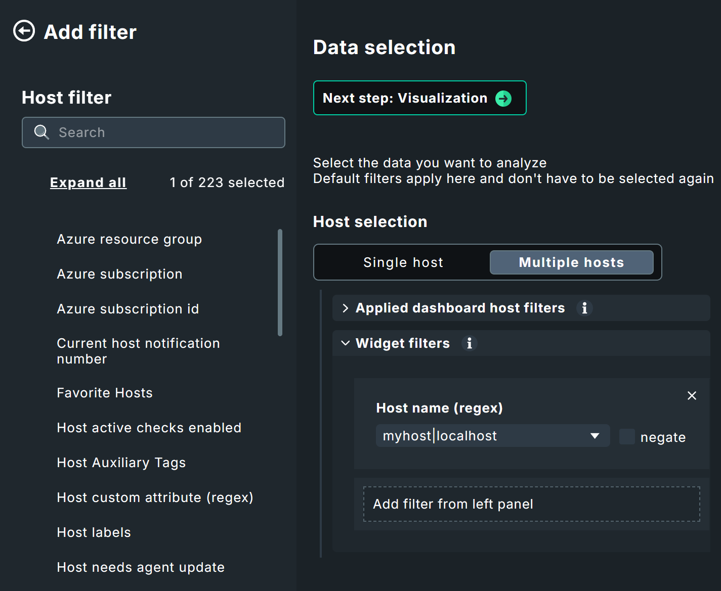 Context filter for the ‘Alert timeline’ widget.