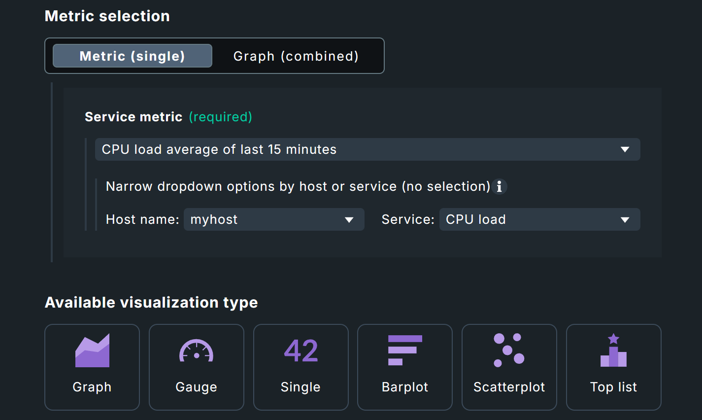 Metric selection for the ‘Gauge’ widget.