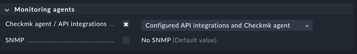 Selection of ‘Configured API integrations and Checkmk agent’.