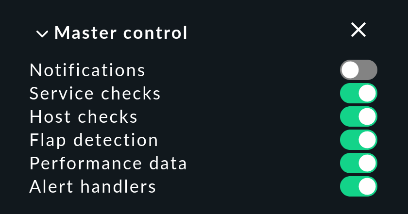 The Master control snap-in with notifications switched off.