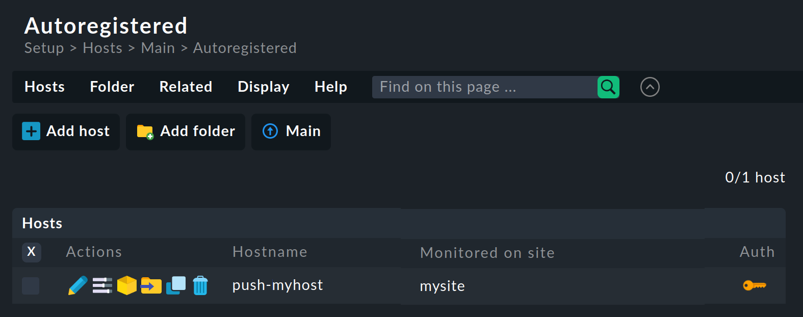 Contents of the auto-registration folder containing the automatically created host.