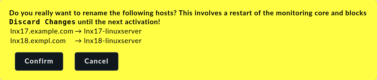 Dialog to confirm host renaming.