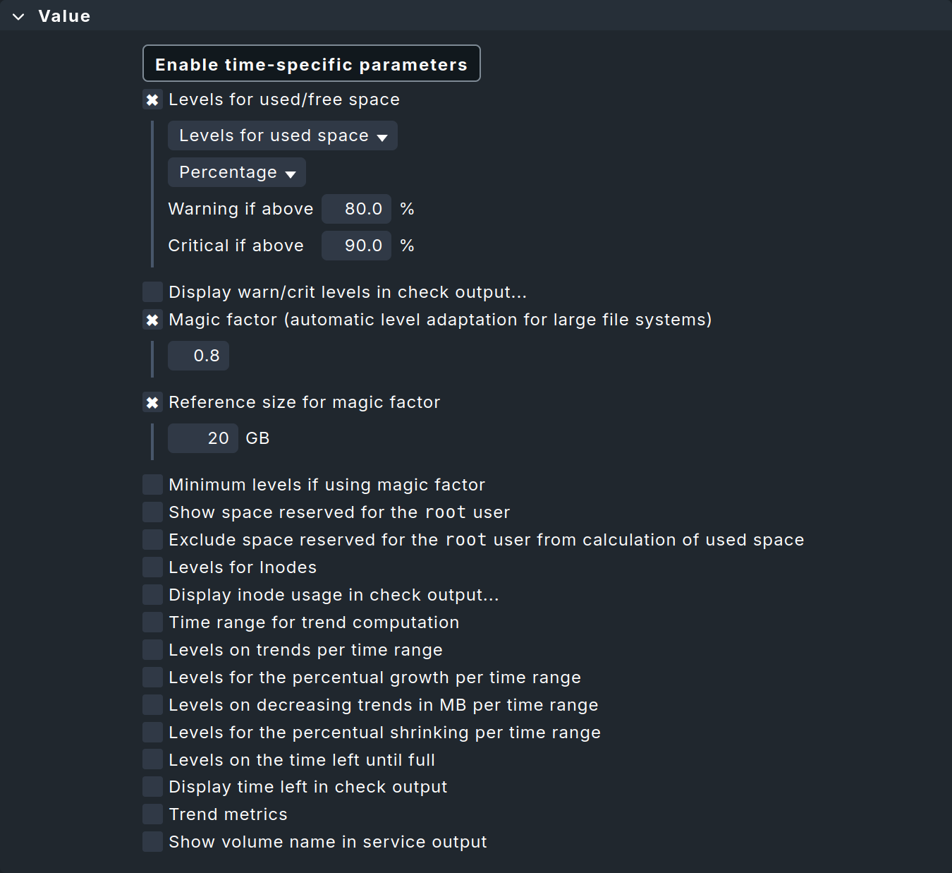 Dialog for setting the magic factor for file system thresholds.