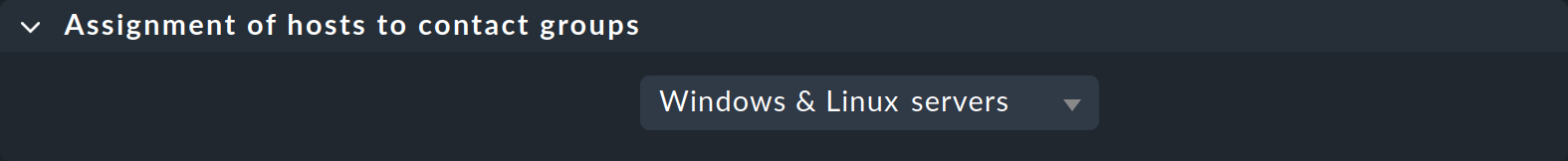 Dialog for assigning contact groups to hosts in a rule.