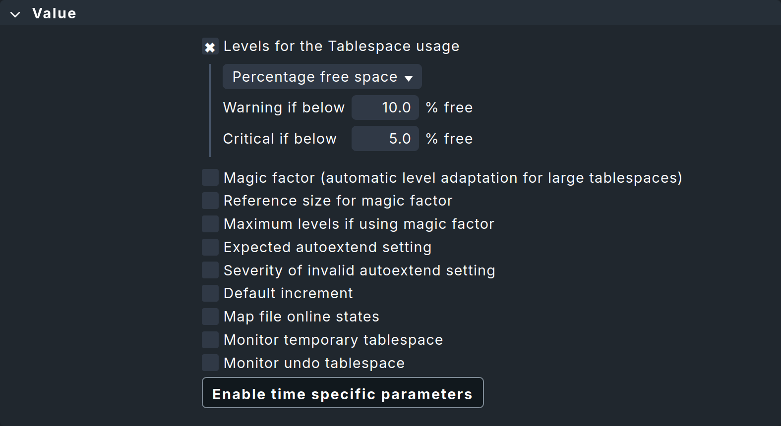 Dialog for setting the values for the new rule.