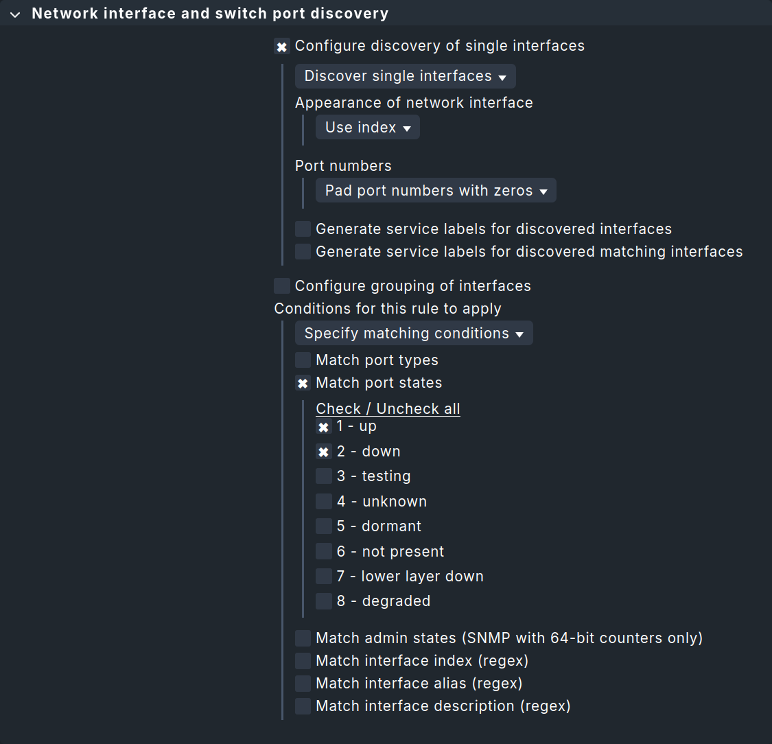 Dialog for defining the monitoring of switch ports in a rule.