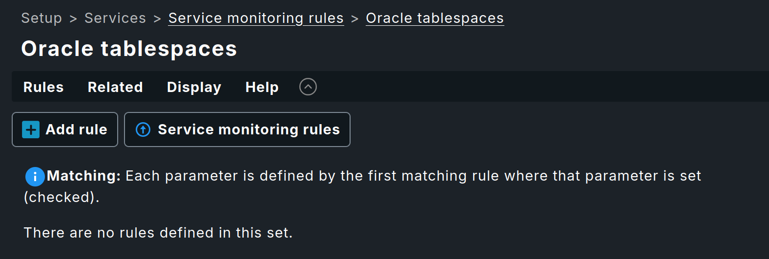 Dialog for creating a rule from the 'Oracle tablespaces' rule set.