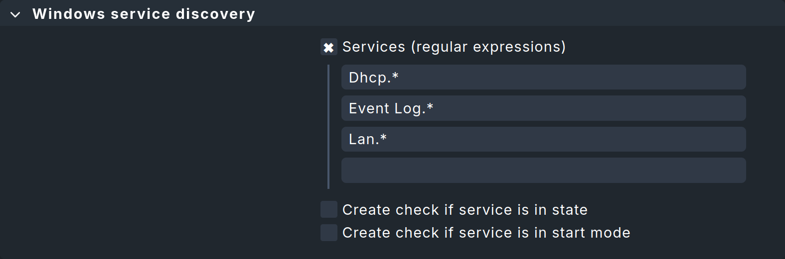 Dialog for defining the names of the Windows services to be monitored.