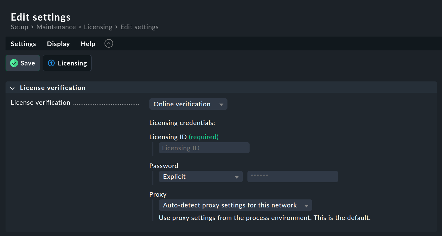“Form for entering license usage settings.”