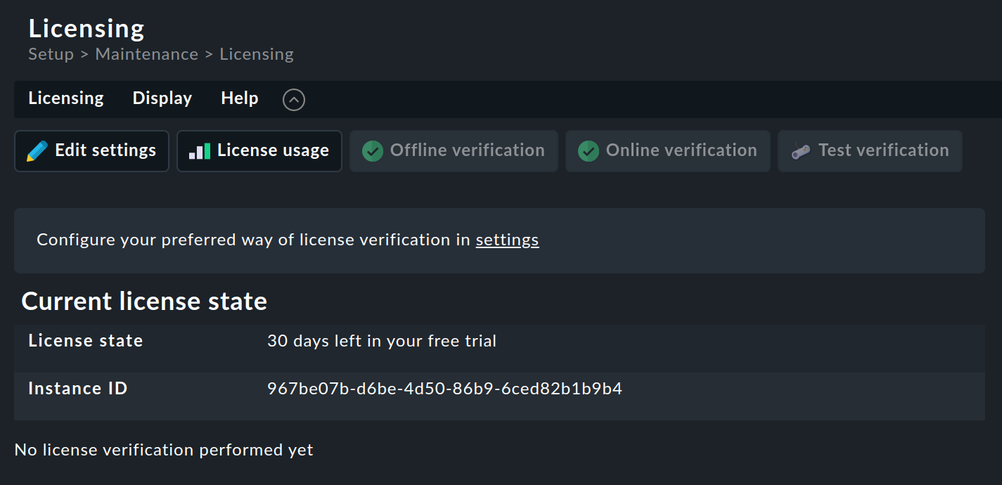 “The ‘Edit settings’ button to open the page with the license settings.”