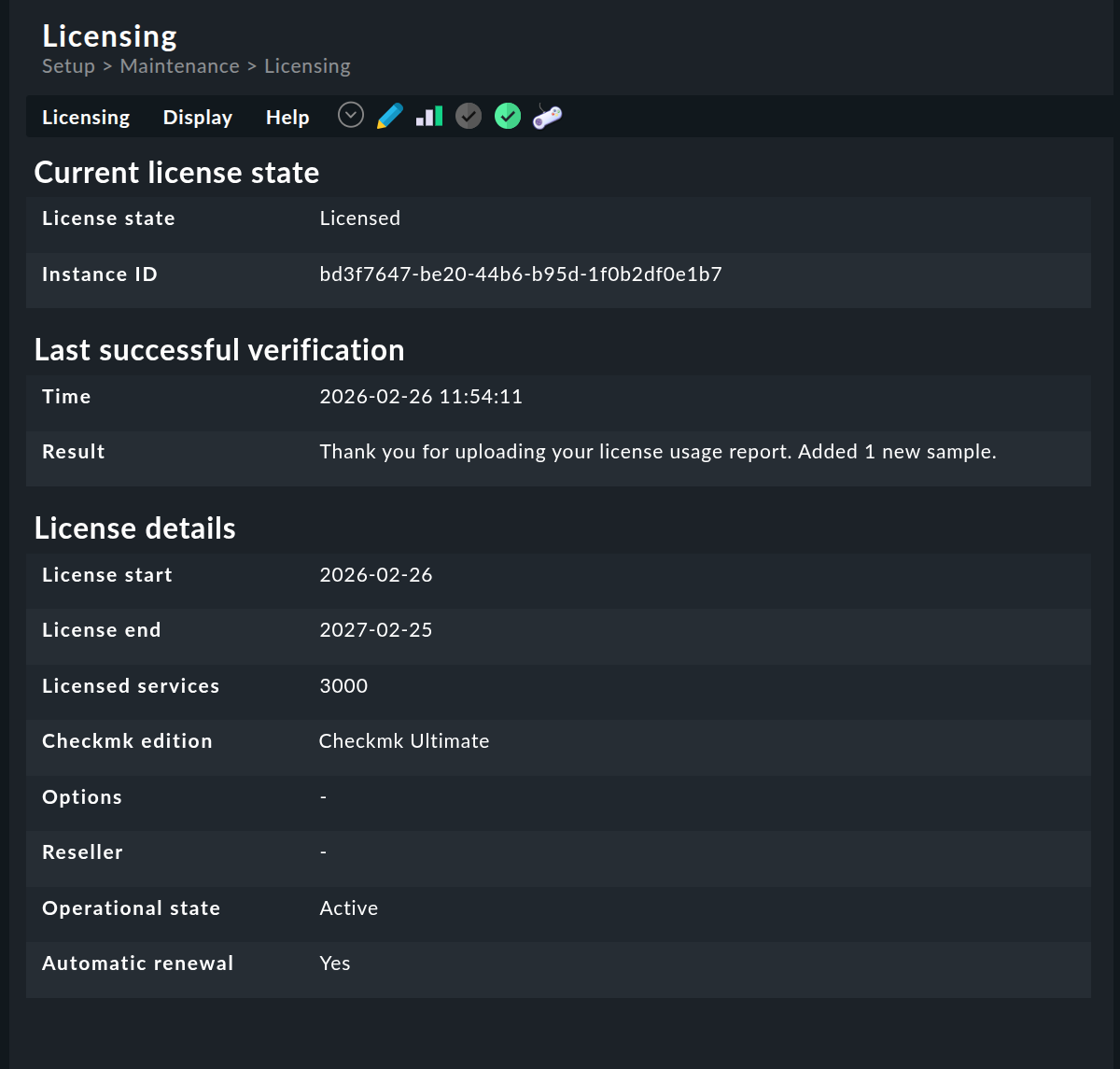 “Display of the transmitted license information.”