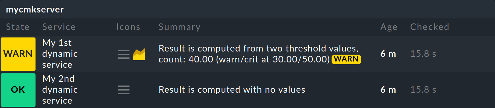 “The service list with two dynamically calculated services.”