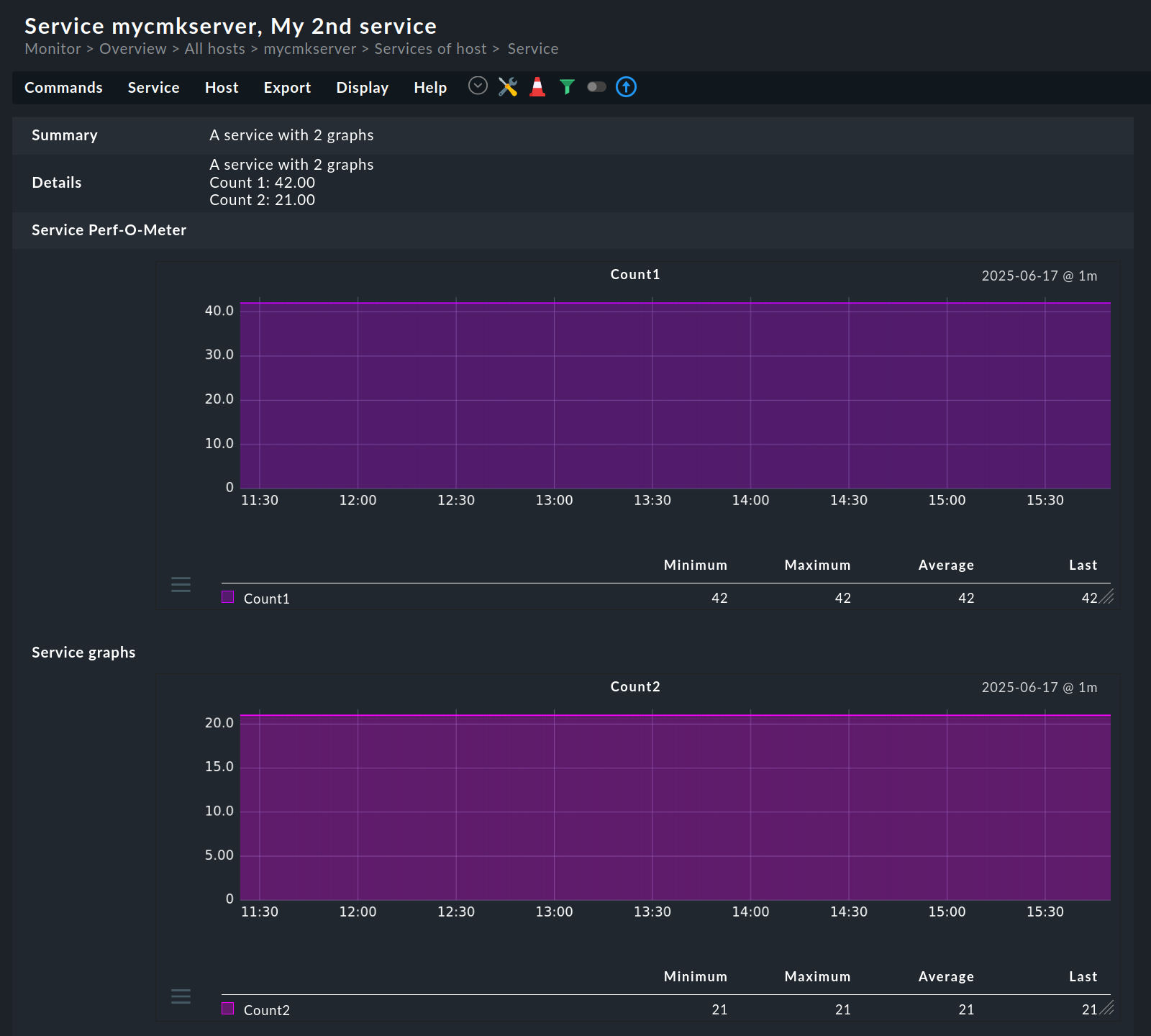 The service details with the two graphs.