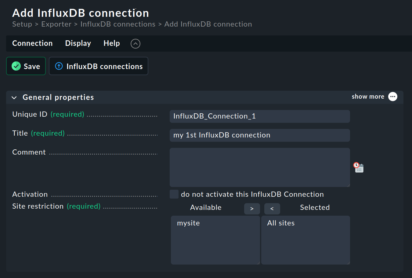 The general properties of an InfluxDB connection.