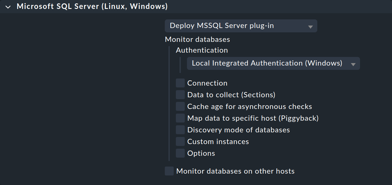 “Possible settings for the MSSQL server in the Agent Bakery.”