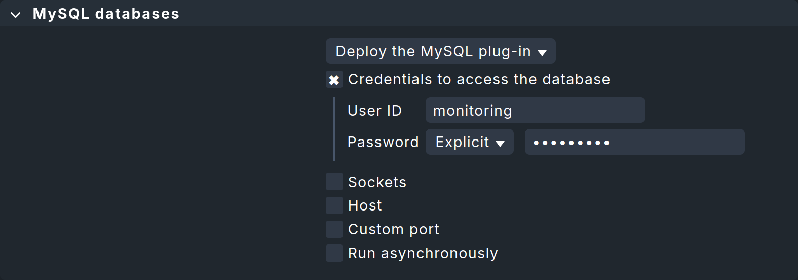 Rule for the MySQL plug-in of the agent.