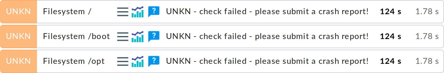 List of services in UNKNOWN status due to a failed check.