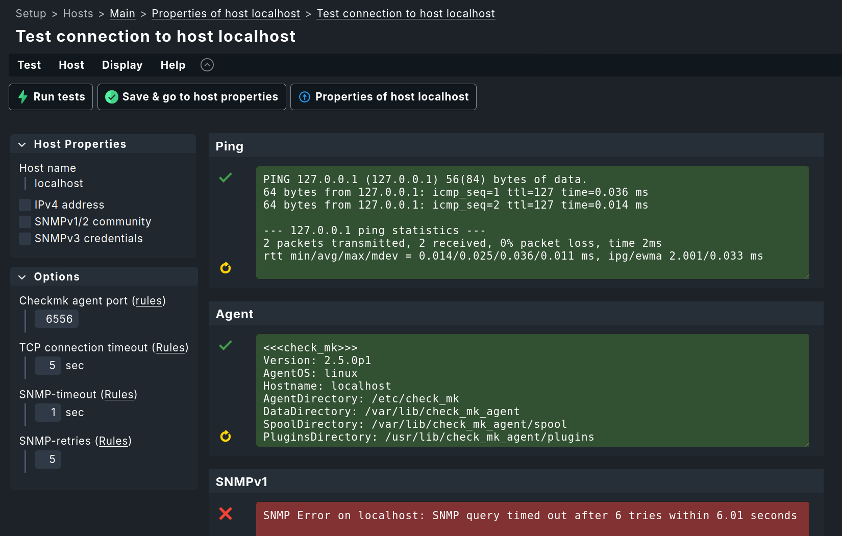 Result of the connection test to a host.