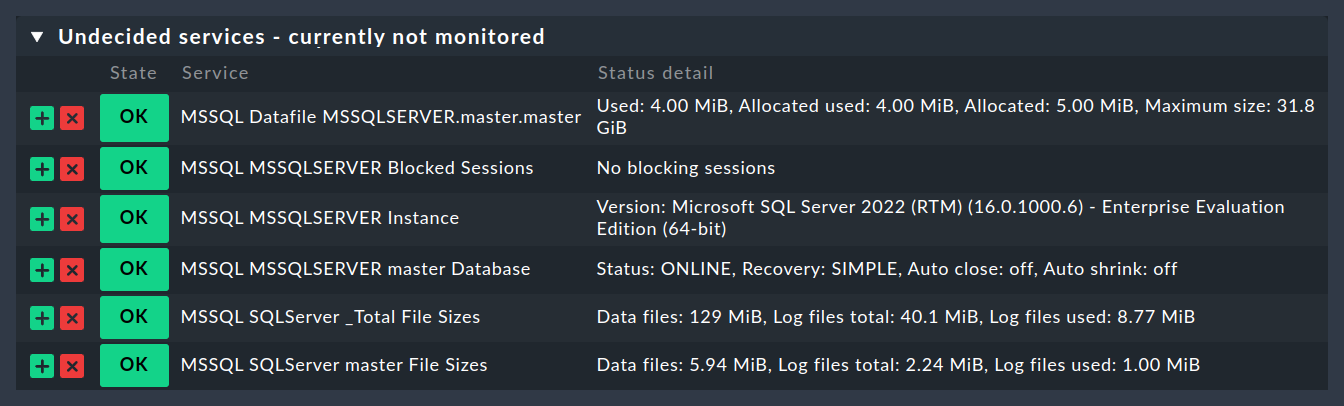 Excerpt from the service discovery results.