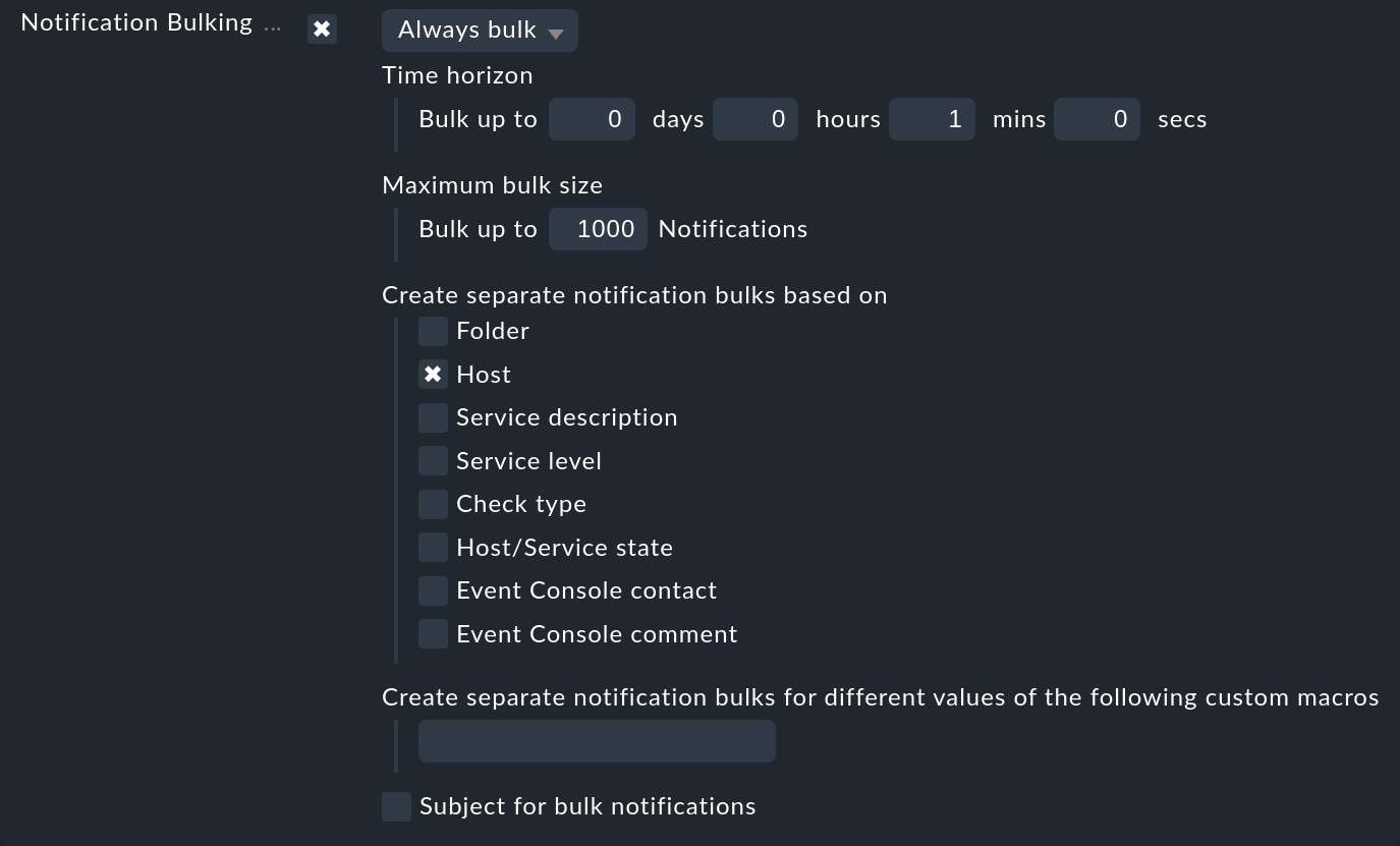 Notification method with bulk notification options.