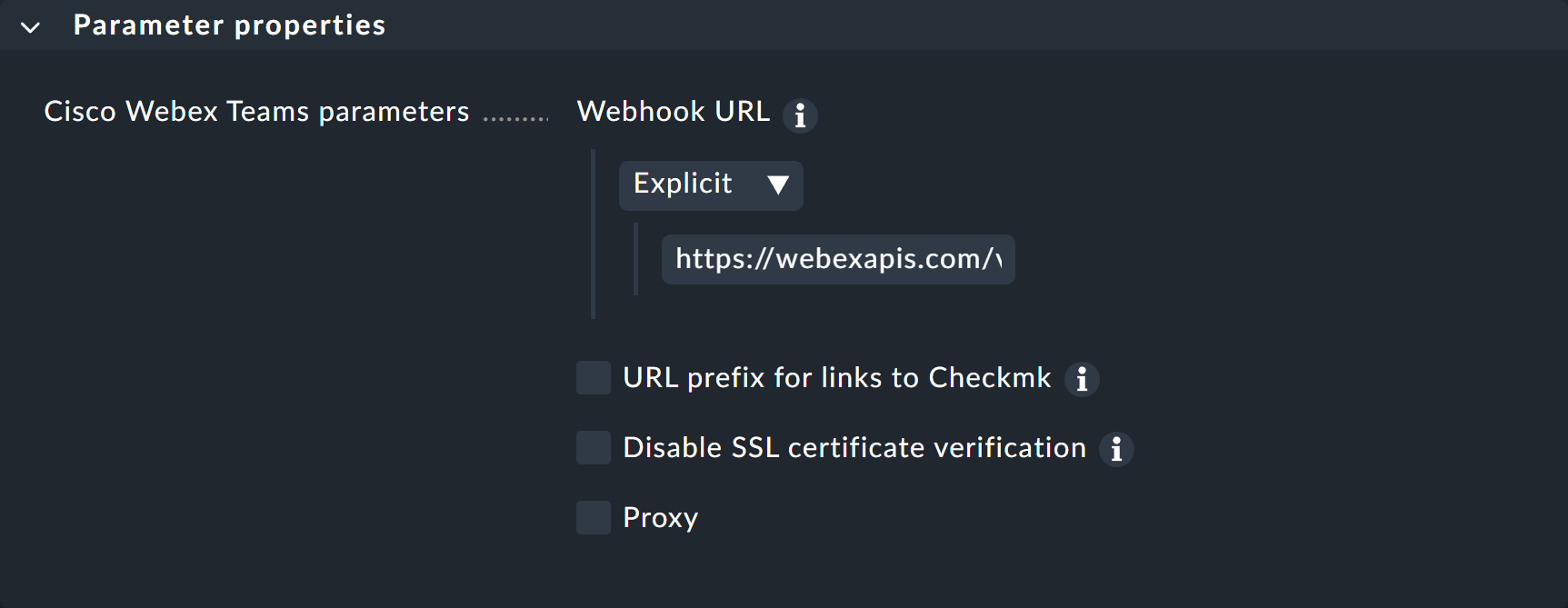 The notification method settings for Cisco Webex Teams.