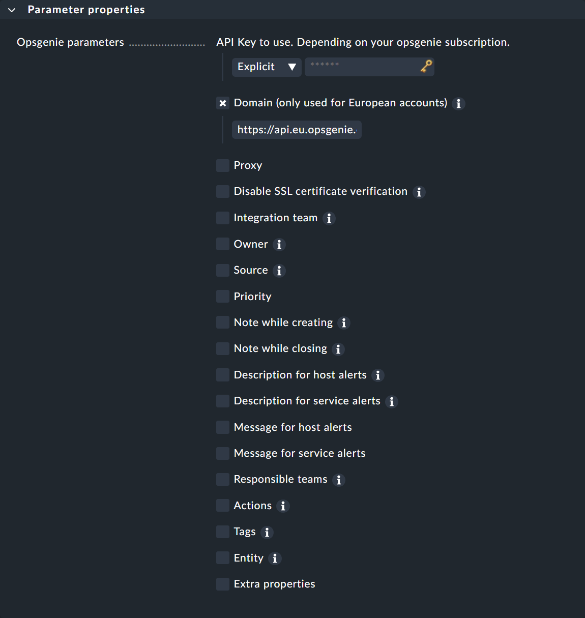 The notification method settings for Opsgenie.