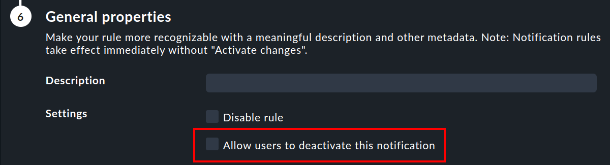 Rule with the option to enable disabling of notifications by users.