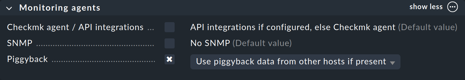 Piggyback data redirection is defined in the agent settings.