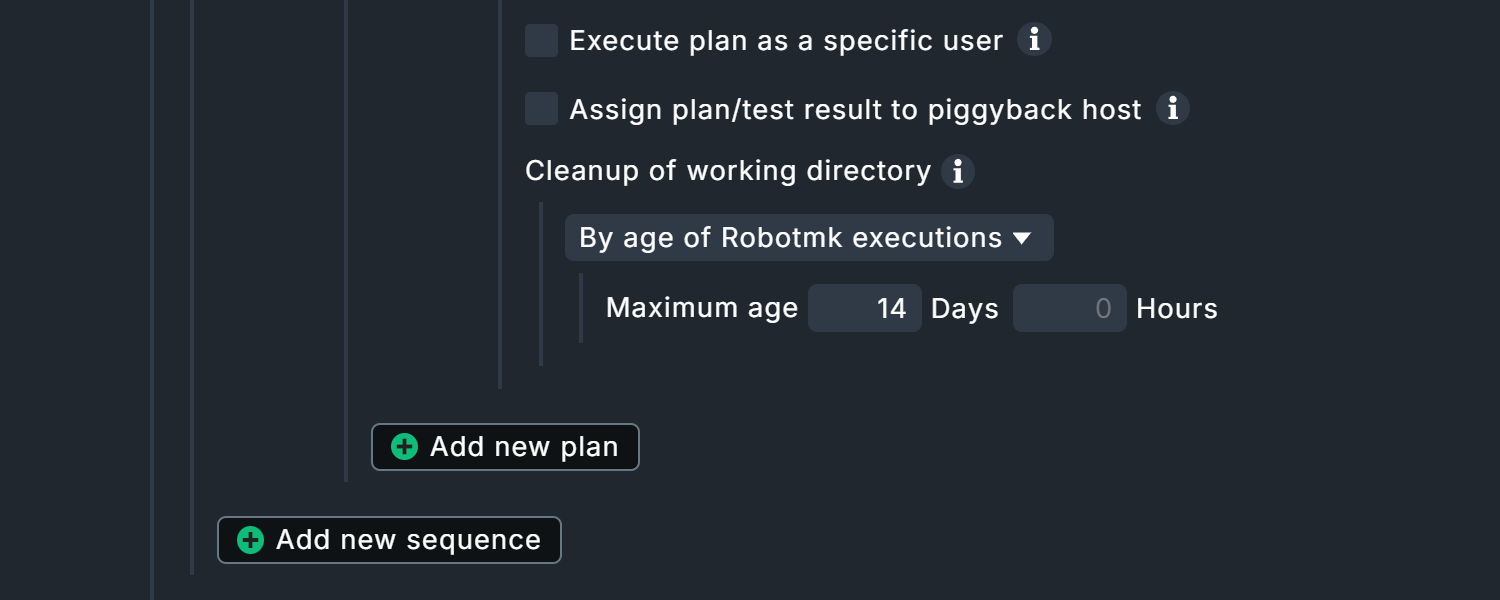 Options for user context, host assignment and automatic cleanup