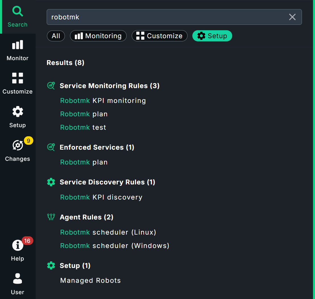 Robotmk rules in the Setup menu.