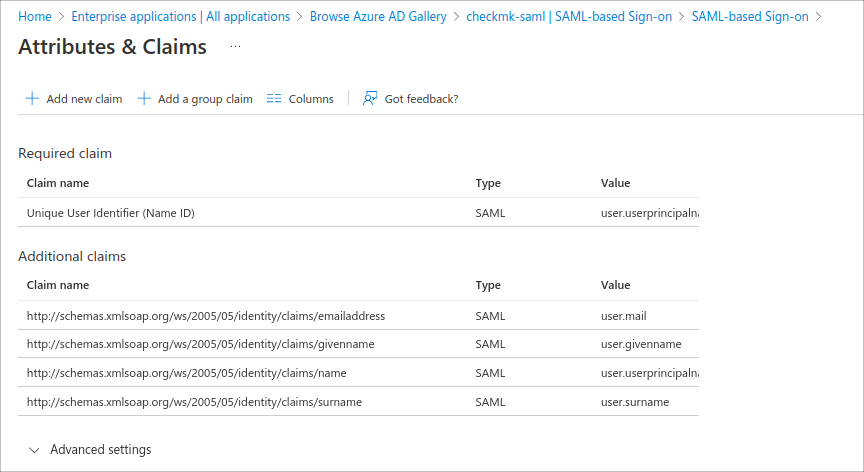 View of user attributes in Entra ID.