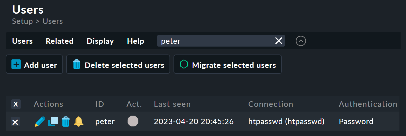 List of users marked for migration.