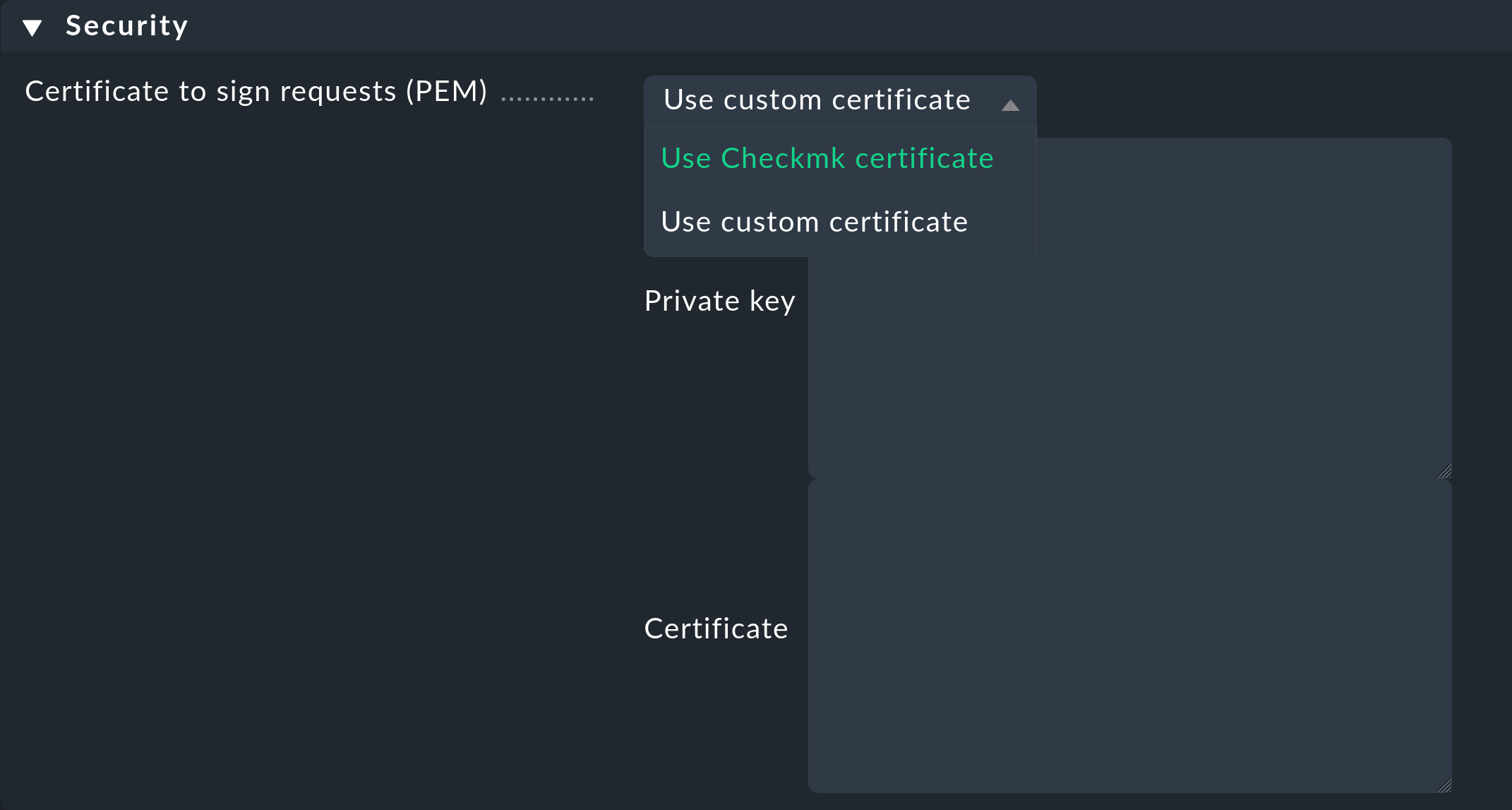 Selecting the certificate for SAML.