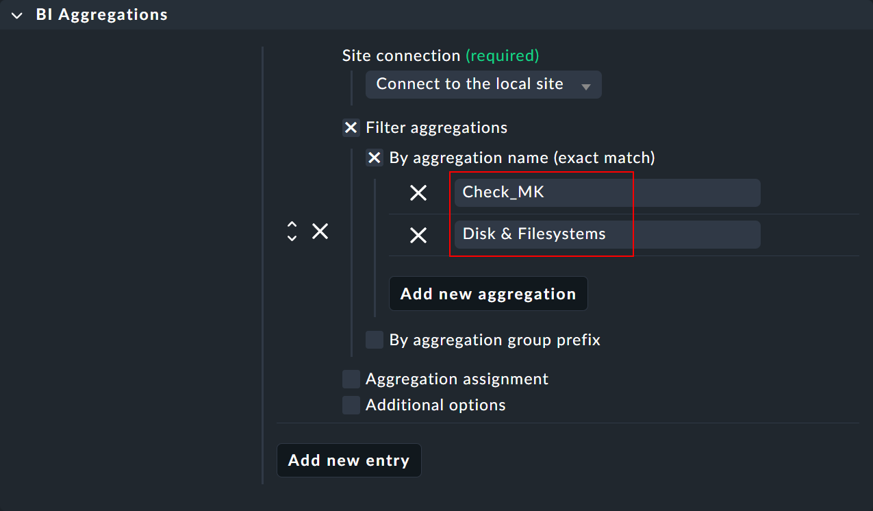 Configuration of the BI special agent.