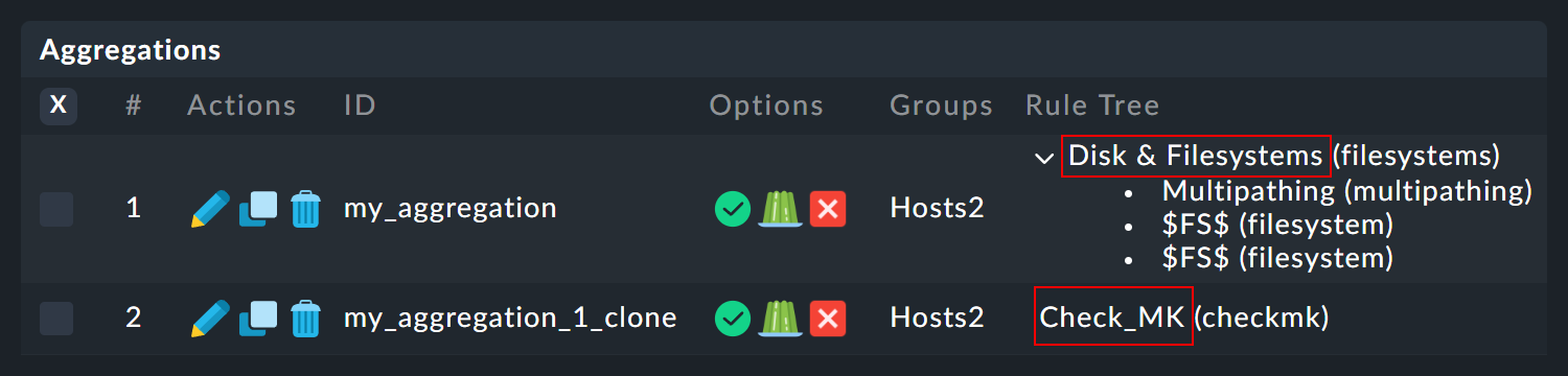 List of BI rules for selecting a rule.