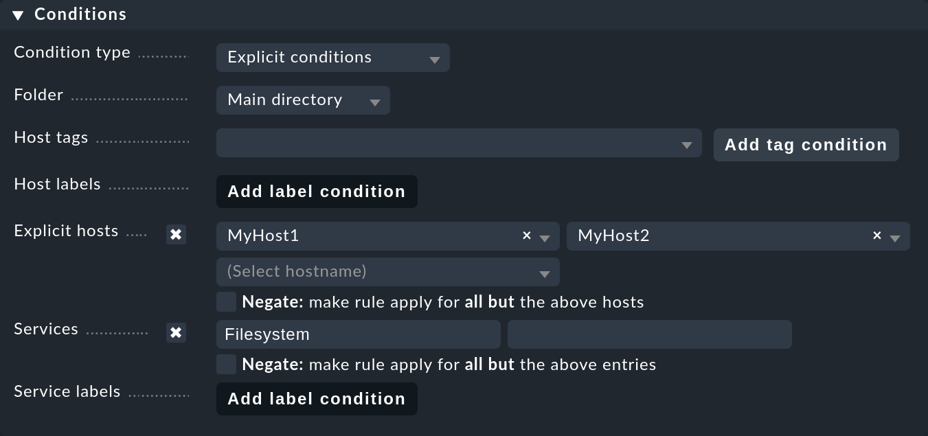 Service selection condition for the SLA.