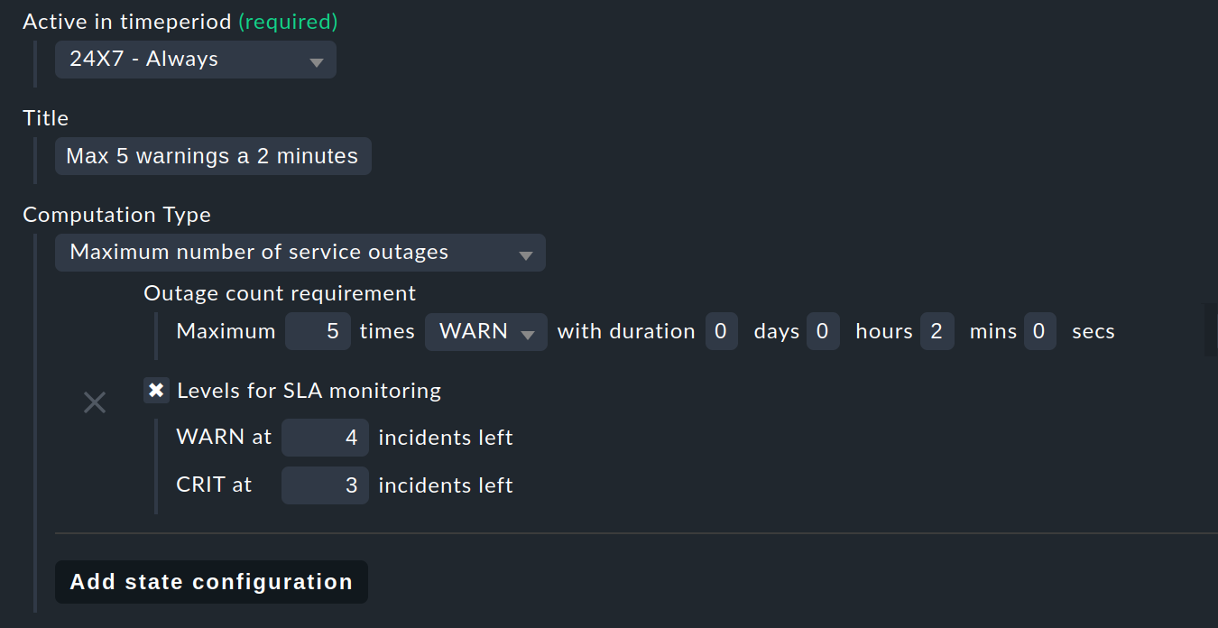 Dialog for defining the second SLA requirement.