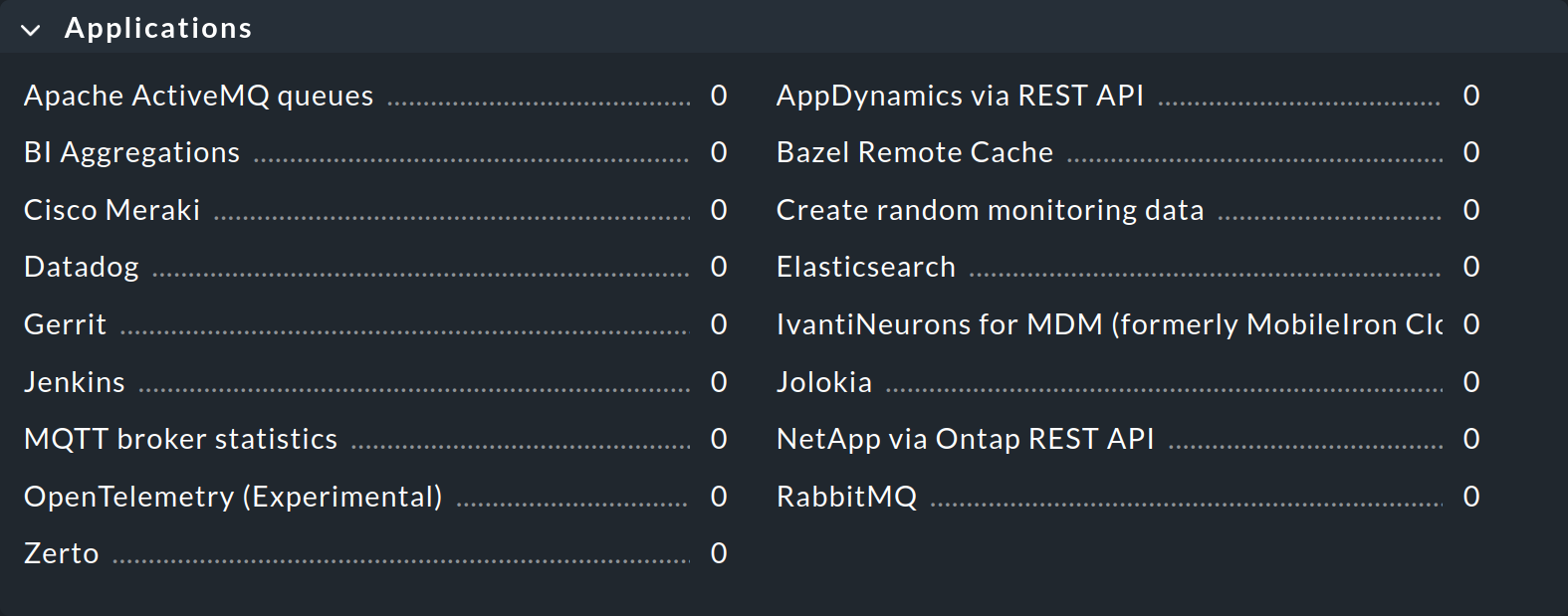 Rule sets for monitoring applications by special agents in 'Other integrations'.