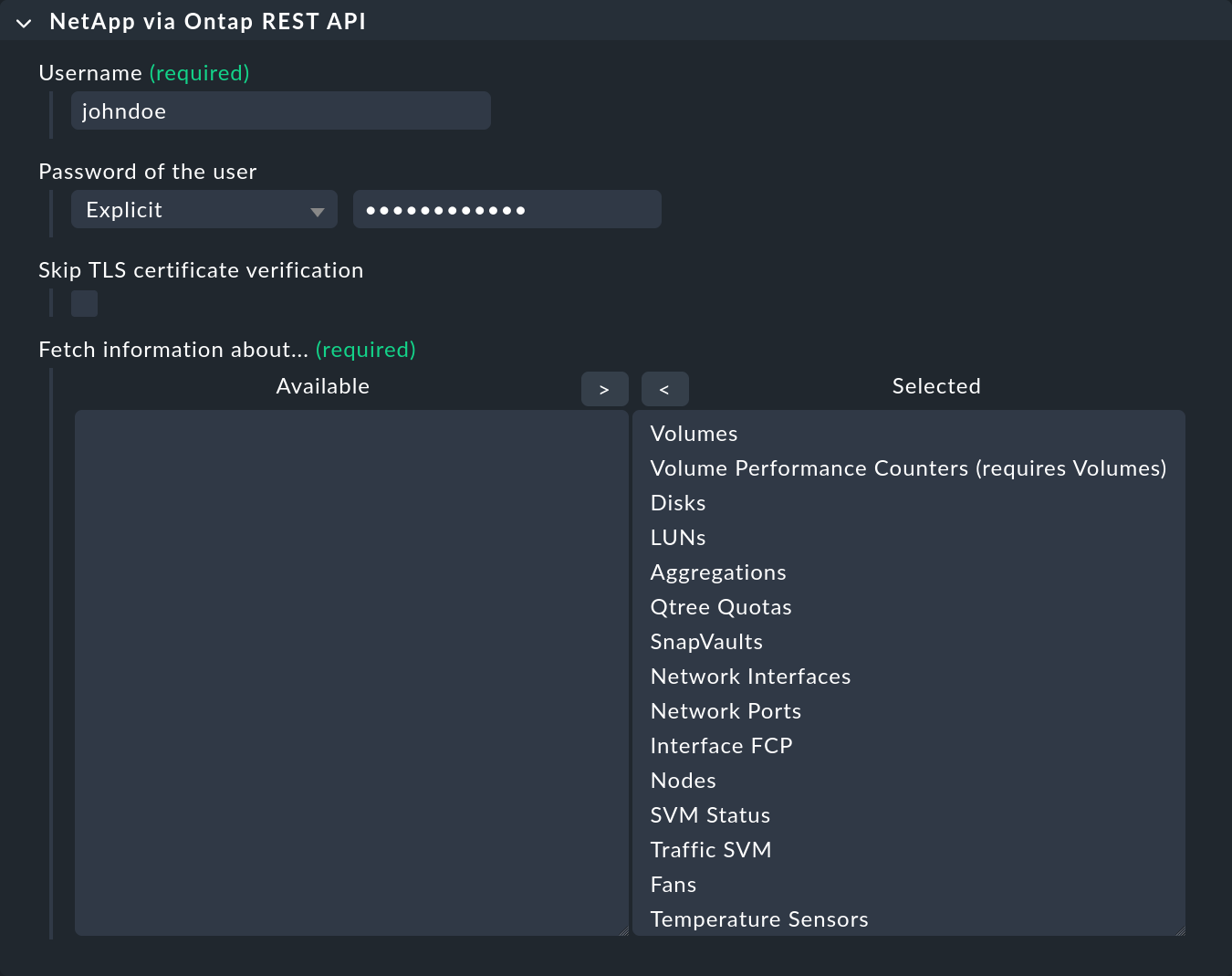 Rule for configuring the NetApp special agent.