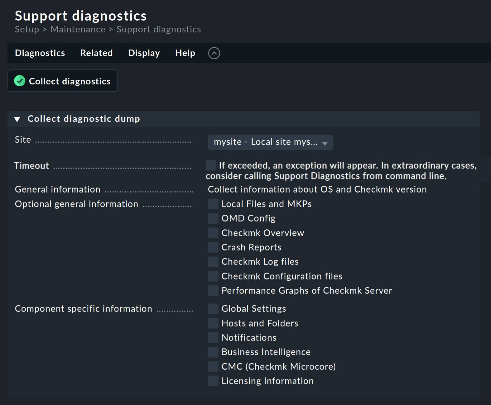 Support diagnostics options.