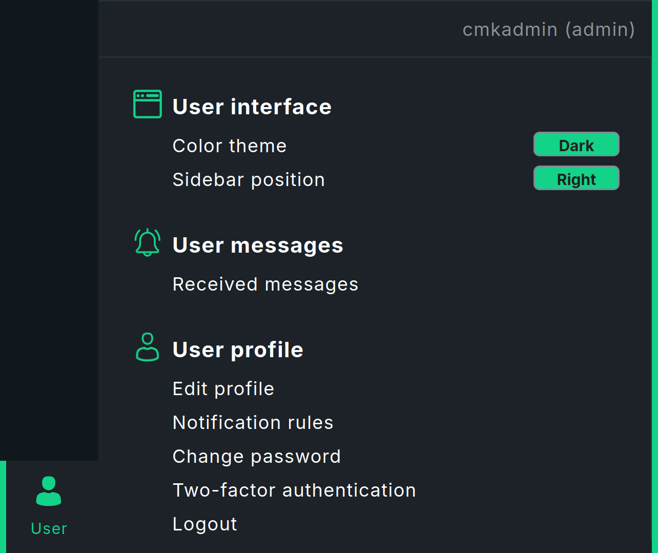 User menu in the navigation bar.