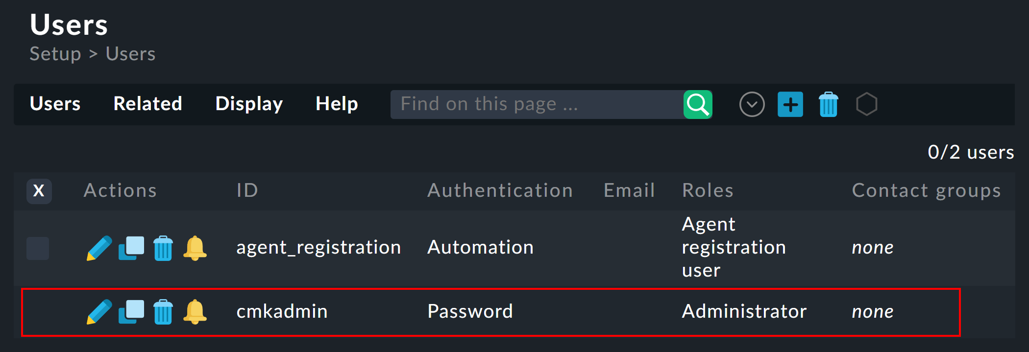 List of users with administrator attributes.